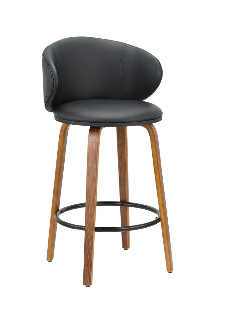 Set of Two 26" Black And Brown Faux Leather And Solid Wood Low Back Counter Height Bar Chairs
