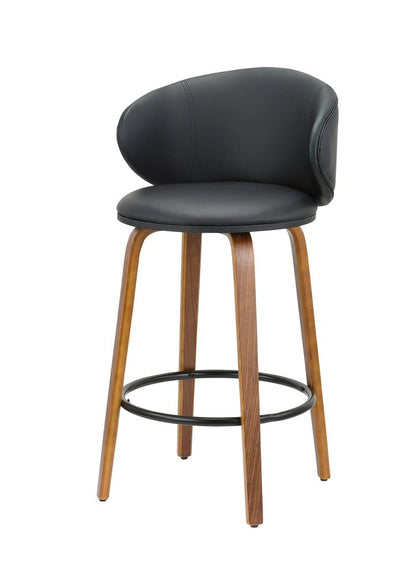 Set of Two 26" Black And Brown Faux Leather And Solid Wood Low Back Counter Height Bar Chairs