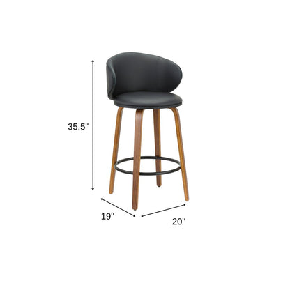 Set of Two 26" Black And Brown Faux Leather And Solid Wood Low Back Counter Height Bar Chairs