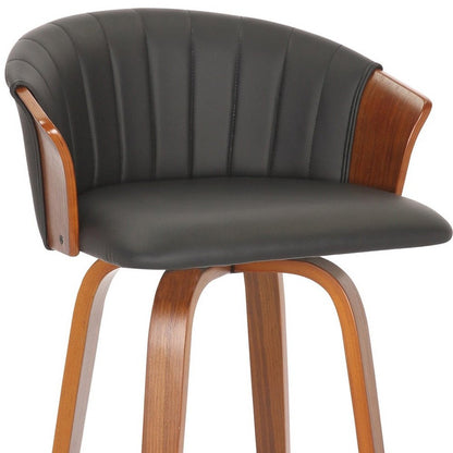 Set of Two 26" Black And Brown Faux Leather And Solid Wood Low Back Counter Height Bar Chairs