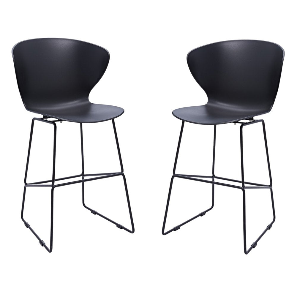 Set of Two 26" Black Heavy Duty Plastic And Metal Low Back Counter Height Bar Chairs