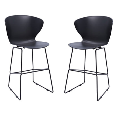 Set of Two 26" Black Heavy Duty Plastic And Metal Low Back Counter Height Bar Chairs