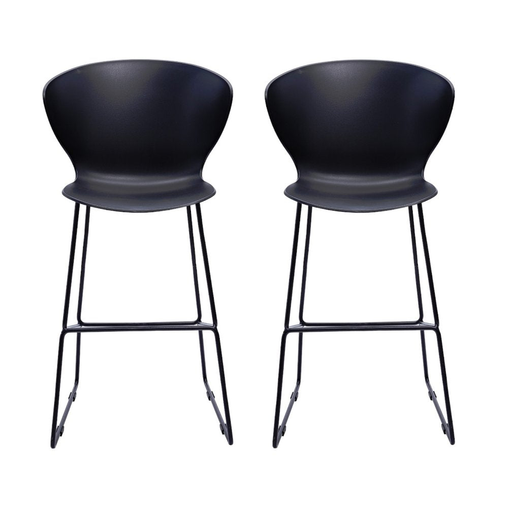 Set of Two 26" Black Heavy Duty Plastic And Metal Low Back Counter Height Bar Chairs