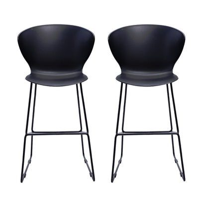 Set of Two 26" Black Heavy Duty Plastic And Metal Low Back Counter Height Bar Chairs