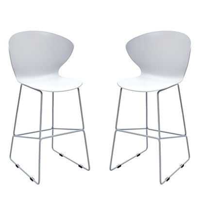 Set of Two 26" White And Silver Heavy Duty Plastic And Metal Low Back Counter Height Bar Chairs