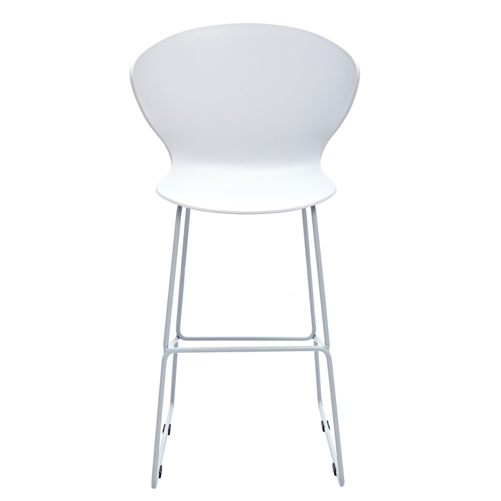 Set of Two 26" White And Silver Heavy Duty Plastic And Metal Low Back Counter Height Bar Chairs