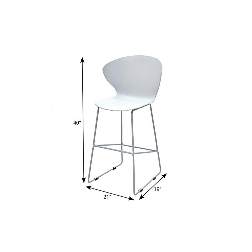 Set of Two 26" White And Silver Heavy Duty Plastic And Metal Low Back Counter Height Bar Chairs