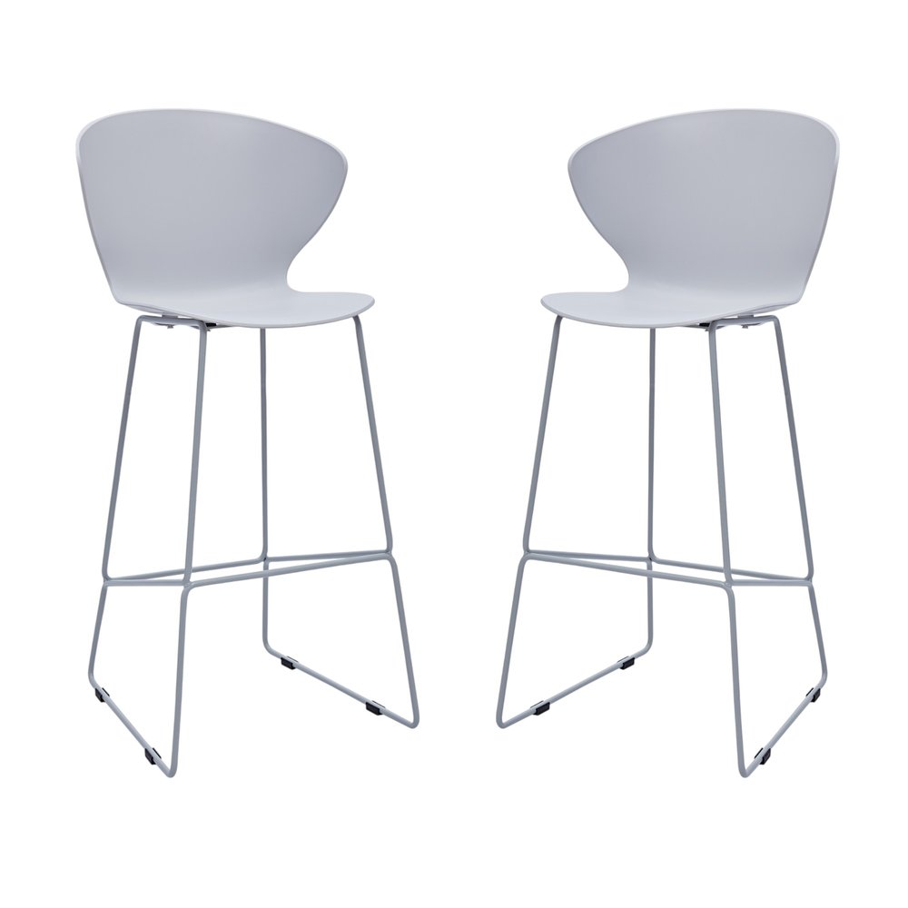 Set of Two 30" Gray Heavy Duty Plastic And Metal Low Back Bar Height Bar Chairs