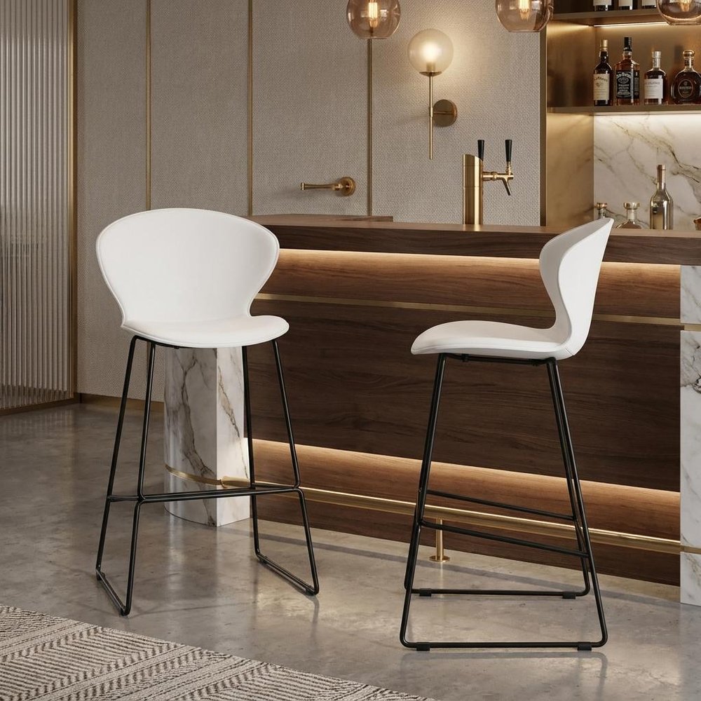 Set of Two 30" Gray Heavy Duty Plastic And Metal Low Back Bar Height Bar Chairs