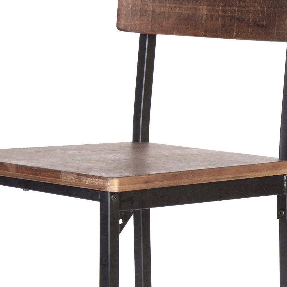 Set of Two 25" Brown And Black Solid Wood And Metal Counter Height Bar Chairs