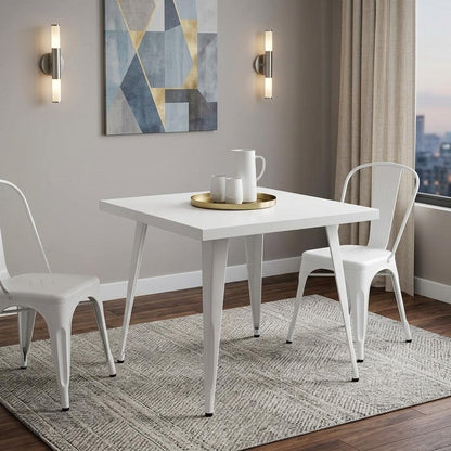 32" White Steel and Metal Square Dining Table