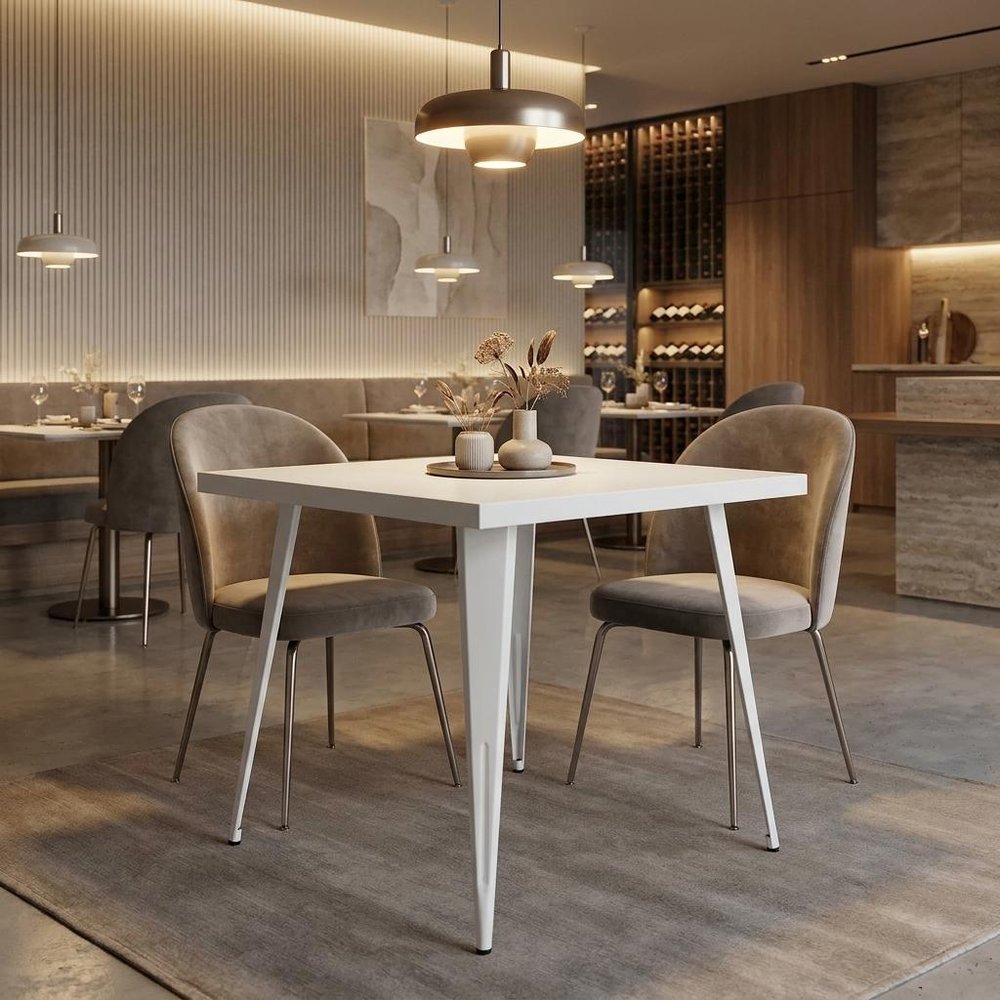 32" White Steel and Metal Square Dining Table