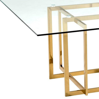 59" Clear and Silver Glass and Metal Pedestal Base Square Dining Table