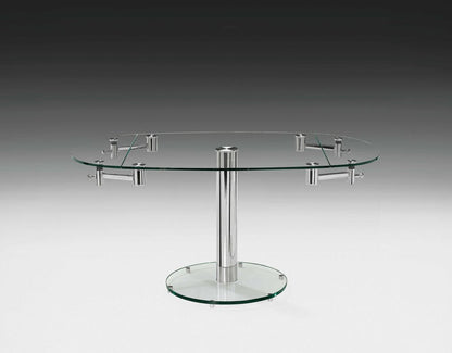 40" Clear and Silver Glass and Metal Self-Storing Leaf Motion Extendable Dining Table