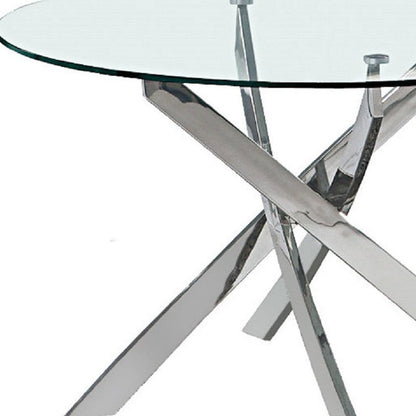 48" Clear and Silver Glass and Metal Cross Leg Base Round Top Dining Table