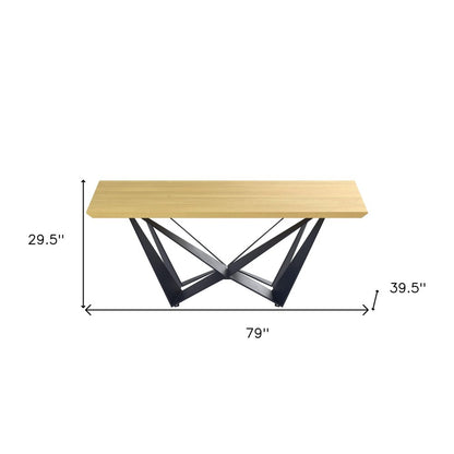 79" Natural and Black Wood and Metal Trestle Base Dining Table