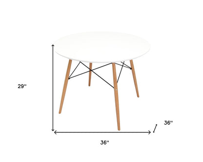 36" White and Natural Wood Round Top Dining Table