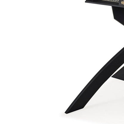 47" Gray White and Black Ceramic and Metal Self-Storing Leaf Cross Leg Base Oval Extendable Dining Table