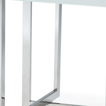 59" White and Silver Wood and Metal Pedestal Base Square Dining Table