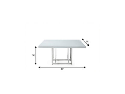 59" White and Silver Wood and Metal Pedestal Base Square Dining Table