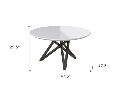 47" White and Gray Wood and Stainless Steel Cross Leg Base Round Top Dining Table