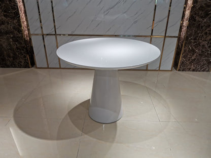 36" White Wood and Metal Pedestal Base Round Top Dining Table