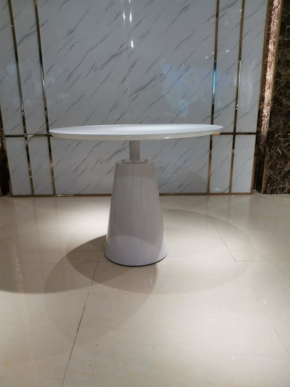36" White Wood and Metal Pedestal Base Round Top Dining Table