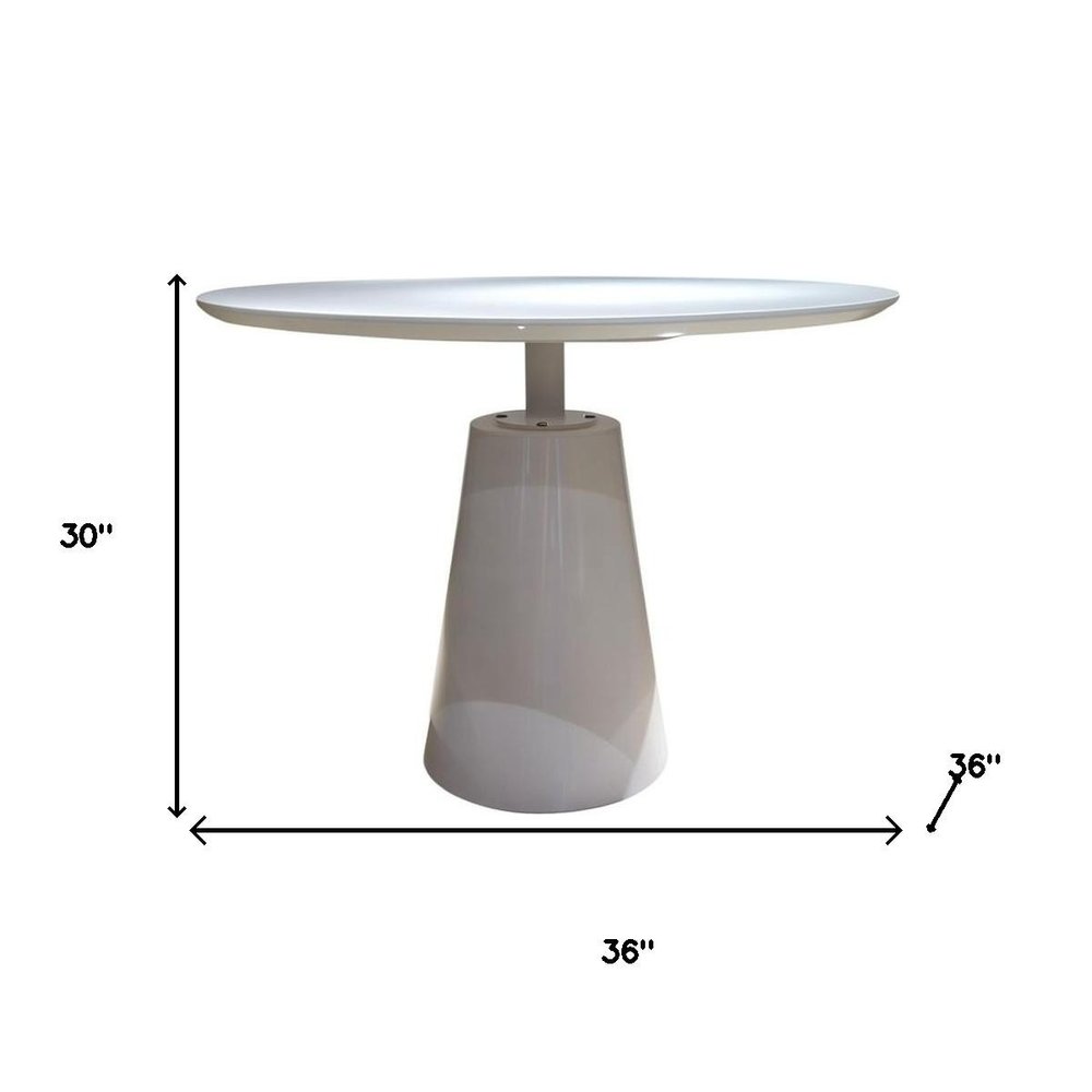 36" White Wood and Metal Pedestal Base Round Top Dining Table