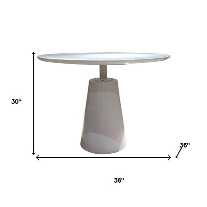 36" White Wood and Metal Pedestal Base Round Top Dining Table