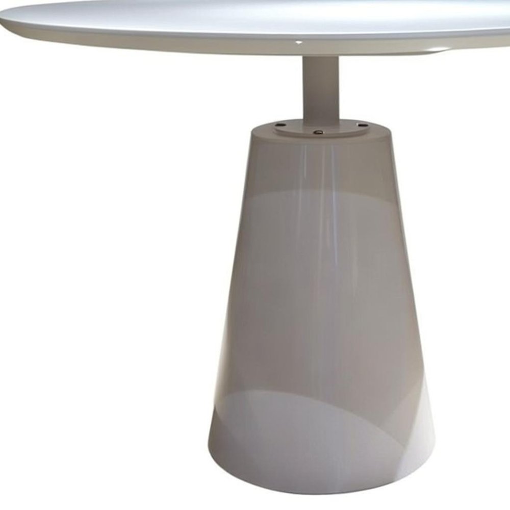 36" White Wood and Metal Pedestal Base Round Top Dining Table