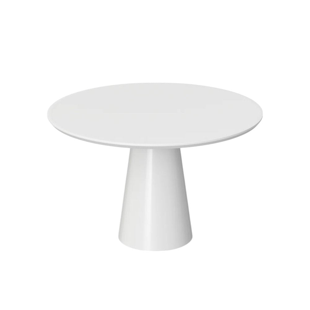 36" White Wood and Metal Pedestal Base Round Top Dining Table