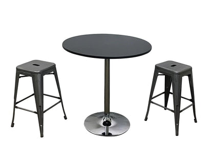 36" Black and Silver Wood and Metal Pedestal Base Round Top Dining Table