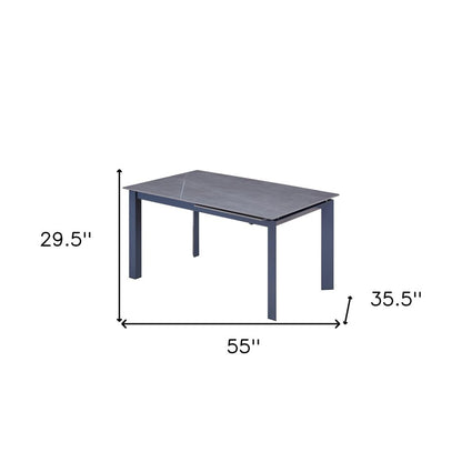 55" Gray Ceramic and Metal Self-Storing Leaf Extendable Dining Table