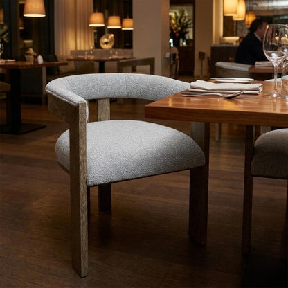 Gray and Brown Upholstered Boucle Open Back Dining Arm Chair