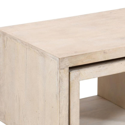 Three Piece Natural Solid Wood Distressed Sled Coffee And End Tables Set