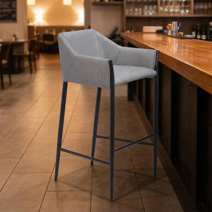 30" Slate Gray And Black Fabric And Steel Bar Height Bar Chair