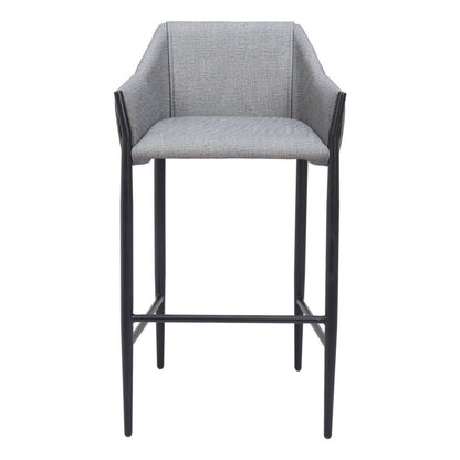 30" Slate Gray And Black Fabric And Steel Bar Height Bar Chair