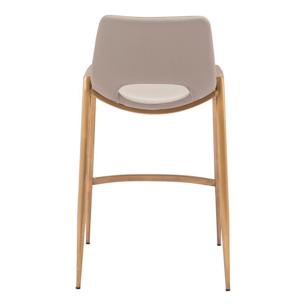Set of Two 26" Beige And Gold Faux Leather And Fabric And Steel Low Back Counter Height Bar Chairs