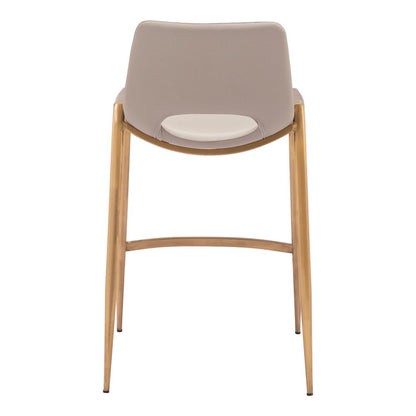 Set of Two 26" Beige And Gold Faux Leather And Fabric And Steel Low Back Counter Height Bar Chairs