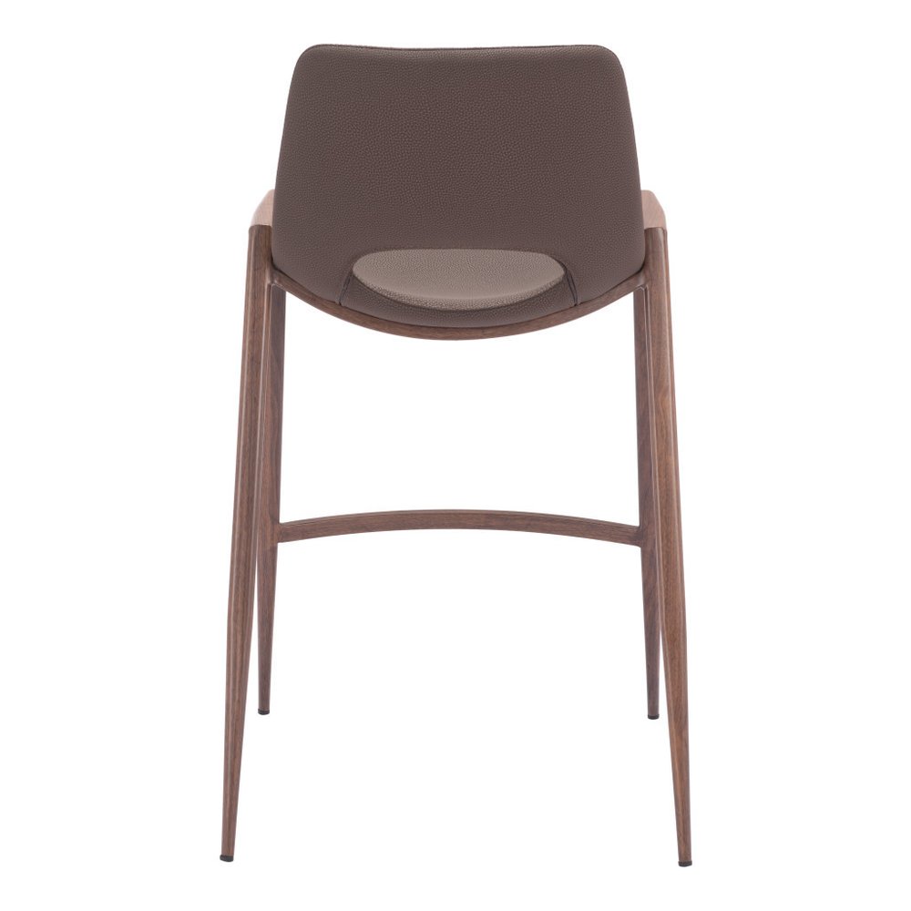 Set of Two 26" Brown Faux Leather And Fabric And Steel Low Back Counter Height Bar Chairs