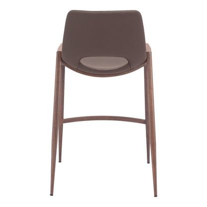 Set of Two 26" Brown Faux Leather And Fabric And Steel Low Back Counter Height Bar Chairs