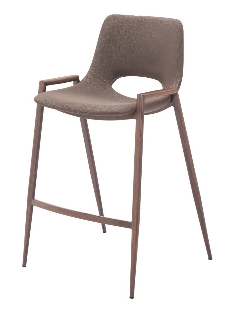 Set of Two 26" Brown Faux Leather And Fabric And Steel Low Back Counter Height Bar Chairs