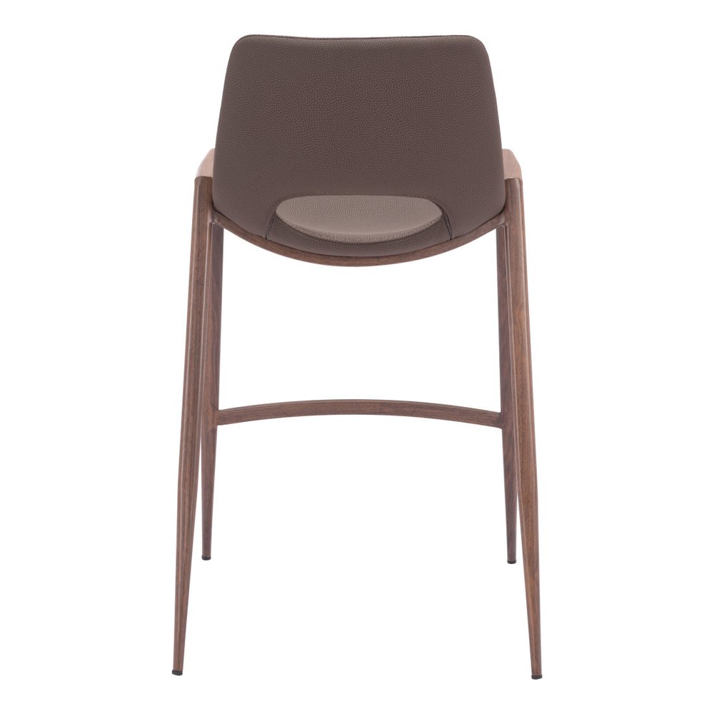 Set of Two 26" Brown Faux Leather And Fabric And Steel Low Back Counter Height Bar Chairs