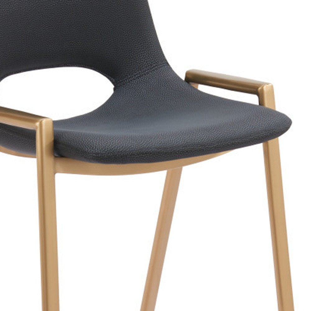 Set of Two 30" Black And Gold Faux Leather And Steel Low Back Bar Height Bar Chairs