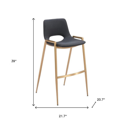 Set of Two 30" Black And Gold Faux Leather And Steel Low Back Bar Height Bar Chairs