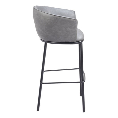 30" Gray And Black Faux Leather And Fabric And Steel Bar Height Bar Chair
