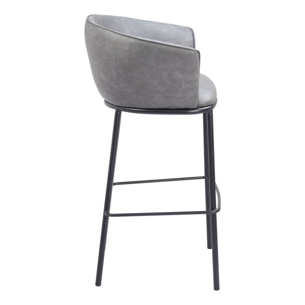 30" Gray And Black Faux Leather And Fabric And Steel Bar Height Bar Chair