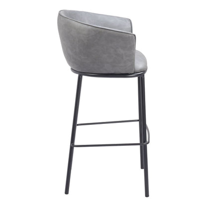 30" Gray And Black Faux Leather And Fabric And Steel Bar Height Bar Chair