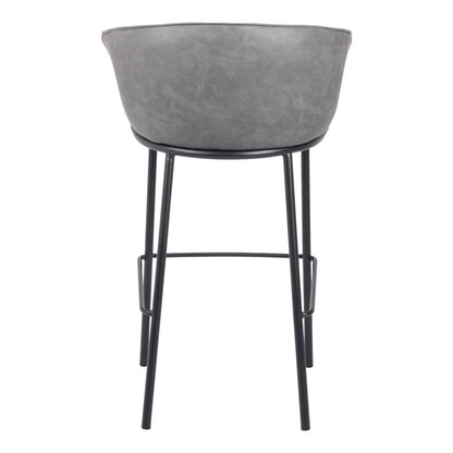 30" Gray And Black Faux Leather And Fabric And Steel Bar Height Bar Chair