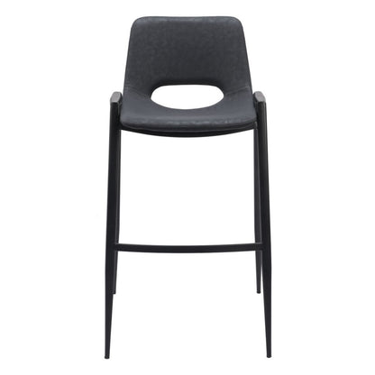 Set of Two 30" Black Faux Leather And Fabric And Steel Low Back Bar Height Bar Chairs